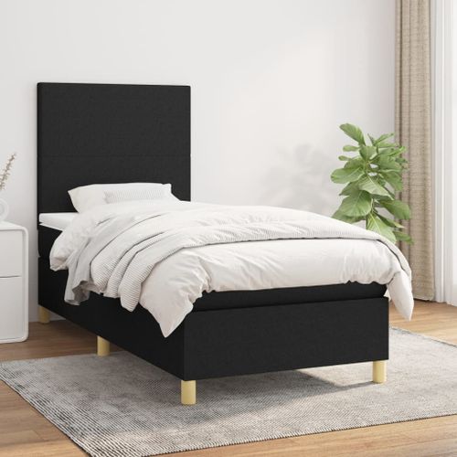 Vidaxl Lit À Sommier Tapissier Avec Matelas Noir 90x190 Cm Tissu