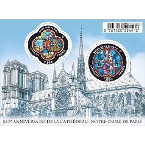 850ème Anniversaire De La Cathédrale Notre Dame De Paris Vitraux "La Moisson Du Blé" Et '"Vierge À L'enfant" Feuillet 4714 Année 2013 N° 4714 4715 Yvert Et Tellier Luxe