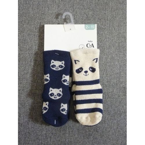 2 Paires De Chaussettes Antidérapante Beige/Marine- 15/17= 6/12 Mois-Neuf-C&a