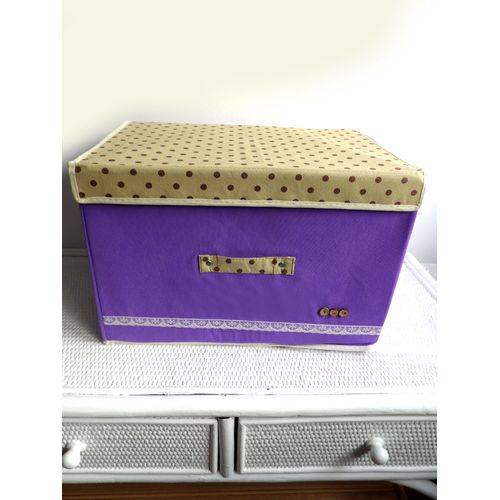 Jolie boîte tissu pliable 45 x 30 x30 cm Neuf Violet décoration dentelle Couvercle beige à pois noirs Panier, corbeille à linge, Housse, Rangement vêtements, Jouets...