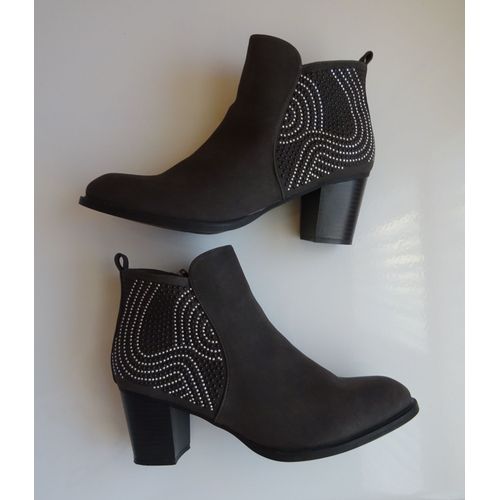 Boots Zippées À Talon Ornées De Strass Bicolores - 41