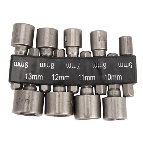 9 pcs / ensemble 5mm-13mm 1/4 pouce de bricolage Hex Douille de tige Manche Buses Ecrou Pilote Bit Set Foret Adaptateur pour pour le travail du bois Outil electrique