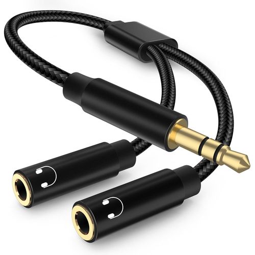 Adaptateur Jack Audio Stéréo,3,5Mm Stéréo Jack Câble Adaptateur Casque,Jack Splitter Compatible Avec Casque,Tablette,Pc,Tablette,Autoradio,Haut-Parleurs-Noir