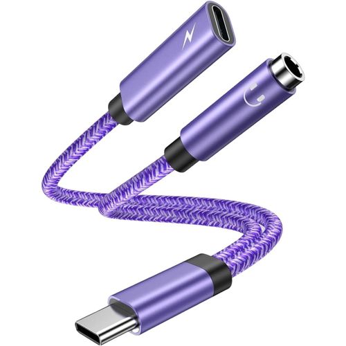 Adaptateur Usb C Vers Jack Aux 3.5mm,2 En 1 Type C Prise Casque Avec Charge Rapide Câble Pour Samsung Galaxy S25 S24 Ultra S23 Fe S22 S21 A55 5g A54 A53 A35 A34 A25,Iphone 16 15 Plus Pro Max,Xiaomi