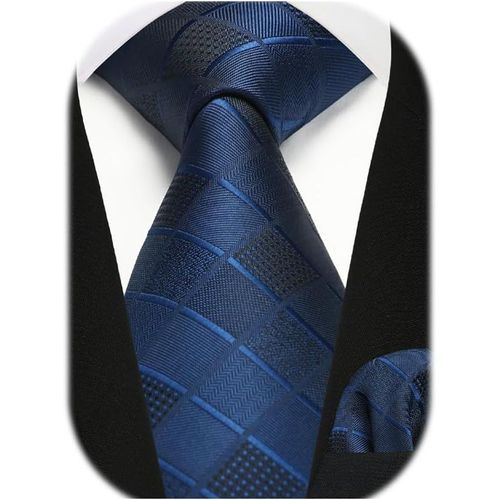 Cravate Homme Et Pochette Ensemble 8.5cm Soie Cravates Pour Hommes Carreaux Rayures Cravatte Pour Mariage Fête Affaires