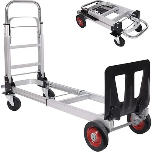 Diable Pliant 2 En 1 En Aluminium Convertible Pliable Avec 4 Roues,Chariot De Manutention Capacité De Charge De 330 Lbs Charge Lourde