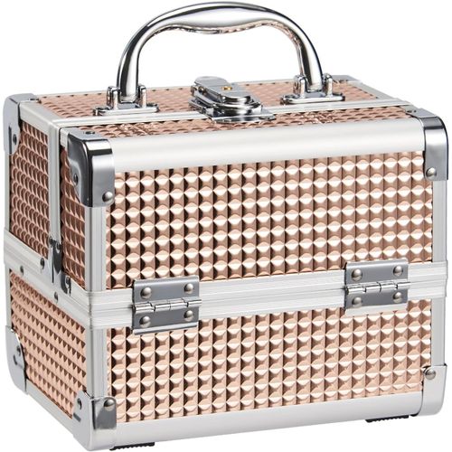 Mallette Maquillage Avec Le Miroir Valise Vanité Rangement Malette À Onglerie Organisateur Beauté Cas Femme Bijoux Boîte De Cosmétiques Professionnel Avec Clés,Doré