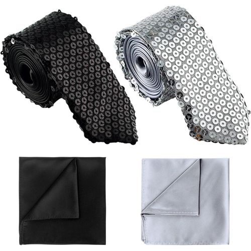 4 Pièces Cravates À Paillettes Et Carré De Poche,Cravate À Paillettes,Accessoires De Veste De Chemise À Paillettes,Unisexe,Festival De Mariage,Fête Disco,Carnaval