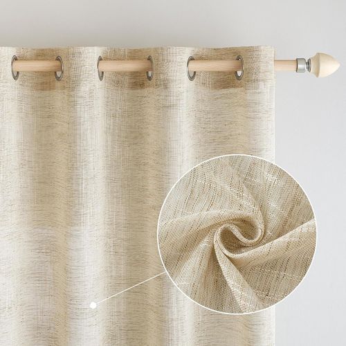 Rideaux En Lin Voilages Transparents Oeillets Rideau De Fenêtre Lin Décorative Voile De Fenêtre Draperie Intérieur Elegant Vintage Pour Salon Bureau 2 Panneaux 140X245 Cm Blanc Ivoire
