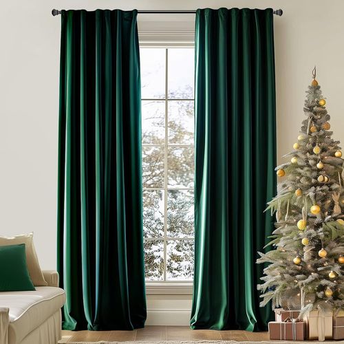 Lot De 2 Rideau En Velours Vert Foncé Rideau Occultant Épais Rideau Fenêtre Opaque Avec Oeillets Isolation Thermique Doux Uni Élégant Salon Chambre À Coucher 130 X 175 Cm(L X H)