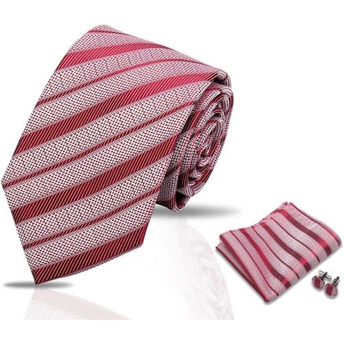 Hommes Rayure Rouge Cravate Et Pochette Ensemble Mouchoir Bouton De Manchette Ensemble Formel Fête De Mariage Cadeaux Cravate Pour Hommes