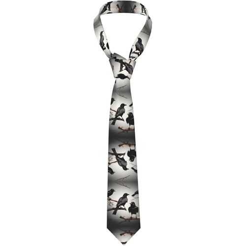 Cravate Tendance En Polyester Pour Homme Motif Corbeau Et Oiseaux Sur Une Branche Noir