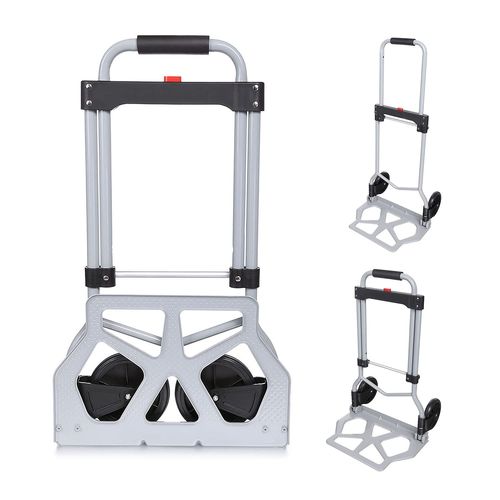 Diable Pliable Charge 100Kg,Chariots De Manutention 2 Roues Avec Poignée Télescopique En Aluminium,Argent