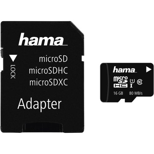 Carte Mémoire Photo (Micro Sdhc Pour Photo/Classe 10, 16 Gb - 80 Mb/S, Adaptateur Photo) Noir