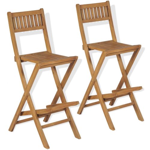 Tabourets Pliables De Bar D'extérieur Lot De 2 Bois Teck Solide