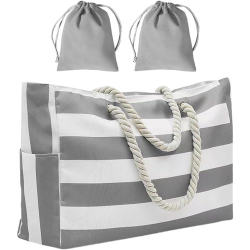 Sac À Main 1 Pièce, Sac En Tissu 2 Pièces, Sac De Plage Avec Fermeture Éclair Pour Femme, Sac De Plage Imperméable, Sac À Main Pour Femme, Sac De Plage, Gris[X408]