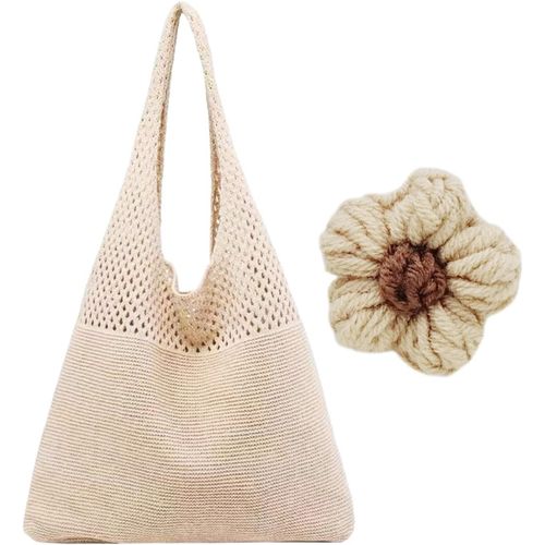 1 Sac Tissé Creux, 1 Boucles Florales Décoratives, Sac À Bandoulière Tenu À La Main, Sac En Tricot Rétro, Sac De Voyage Polyvalent Pour Femme, Sac En Maille Filet Pour Femme, Sac À Bandouliè[X1251]