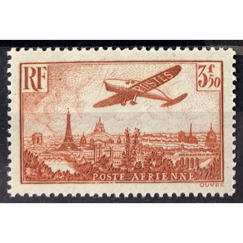 Avion Survolant Paris 3f50 Brun-Jaune (Très Joli Aérienne N° 13) Neuf* - France Année 1936 - Brn83 - N30018