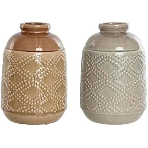Vase décoratif - HOME ESPRIT - Marron Gris - Céramique - 19 x 19 x 27 cm - 2 unités