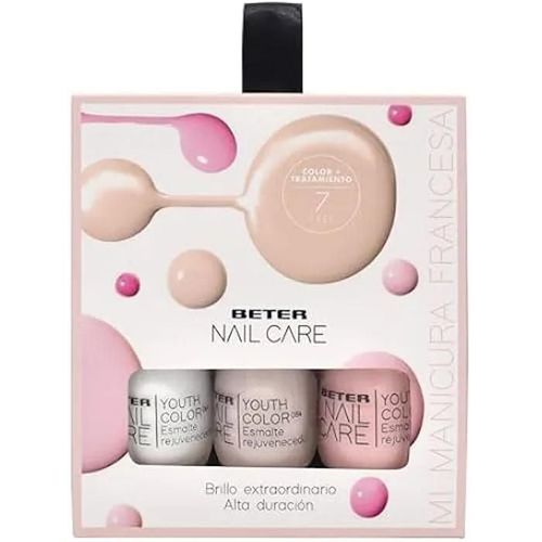Vernis À Ongle - Beter - Set De 3 Pour Manucure Française - Renforçant - Couleurs Beige, Blanc, Rose Multicolore