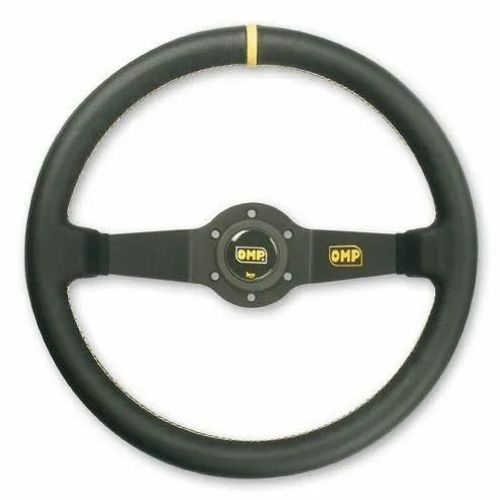 Volant Rally - Omp - 35cm - Cuir Noir - 6 Trous 35mm - Tulipé Et Anodisé