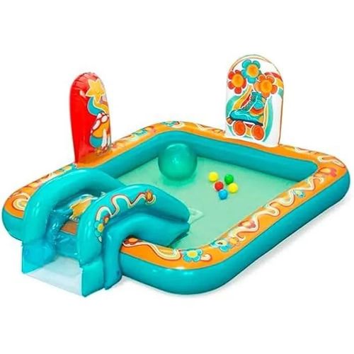 Aire De Jeux Et Piscine Gonflable - Bestway - Retro Groove - 193 Cm X 152 Cm X 74 Cm - Multicolore - 5 Balles