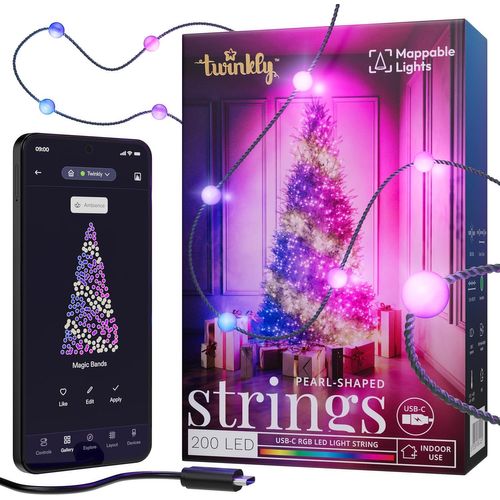 Strings Usb-C Pearls 200 Led, Guirlande Lumineuse En Forme De Perle, Fil Led Multicolore Rgb, Lumières Saint-Valentin, Compatible Avec Alexa, Google Home, Alimentation Usb C, Fil Vert, 12m