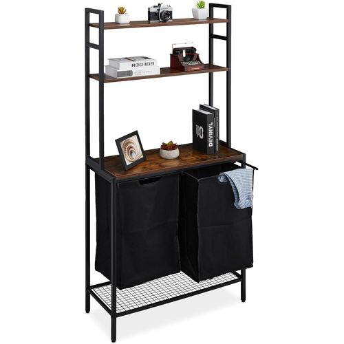 Meuble À Linge, 2 Compartiments Extensibles, Hxlxp: 162x80x34 Cm, Étagères, Rangement Vêtements, Noir - Marron
