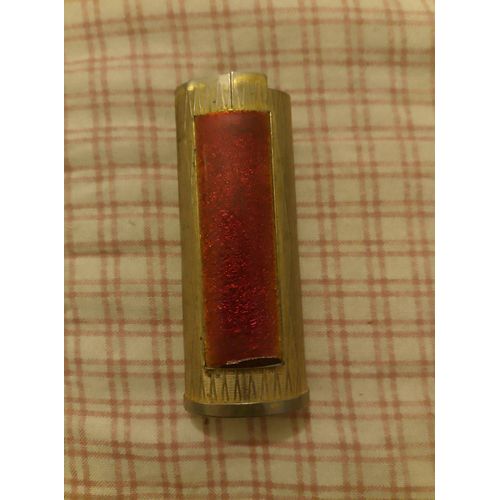 Porte Briquet Émaillé Rouge En Métal Doré Vintage Années 70.