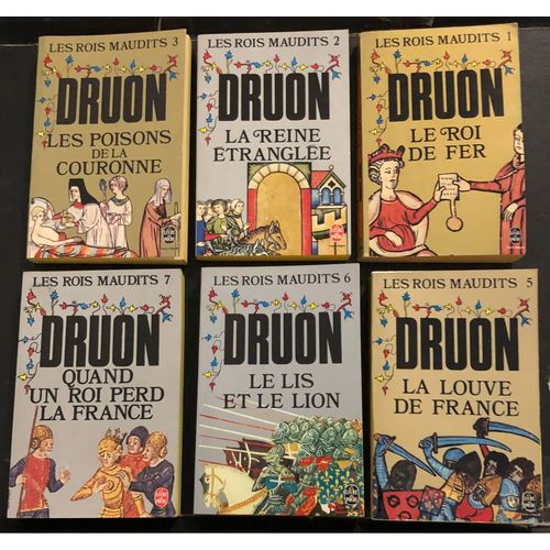 Maurice Druon, Les Rois Maudits, Lot De Six (6) : Tome 1 ; Tome 2; Tome 3 ; Tome 5 ; Tome 6 Et Tome 7
