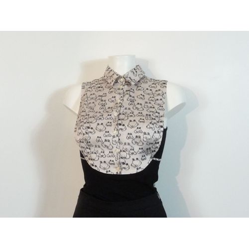 Top/ Chemise/ Faux Col En Soie Beige À Motif Noir- Taille S- Robert Friedman