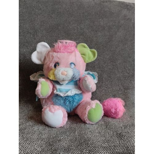 Peluche Rose Et Bleu - Popples - Doudou Boule A Rayures - Grelot