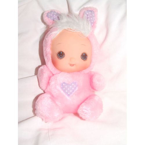 Poupee Lapin Tissu Peluche Ancien Vintage Rose