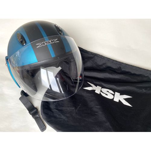 Casque Moto Jet , Taille L ( 59-60 ) , Marque Ksk , Bleu À Rayures Noires , 1200g