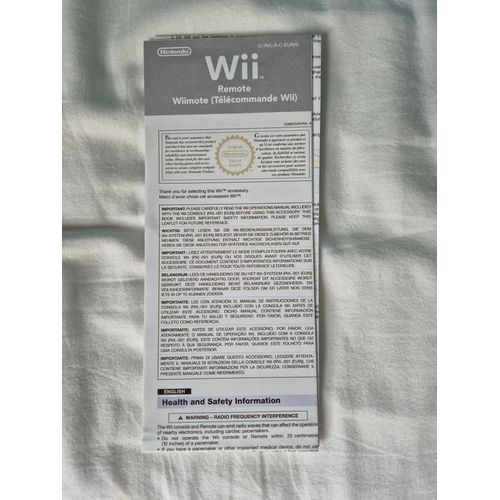 Manuel D'utilisation (Notice) Wiimote (Télécommande Nintendo Wii)