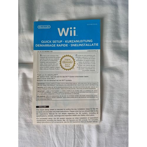 Notice Nintendo Wii - Manuel De Démarrage Rapide (Quick Setup Guide)