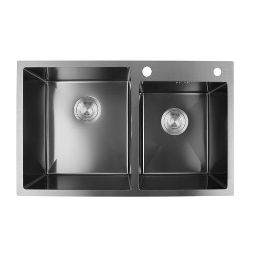 évier de cuisine noir 78x43cm avec 2 bacs carrés en inox 304 avec 0,8mm carré Égouttoirraccordement lave-vaisselle/machine à laver + distributeur de savon
