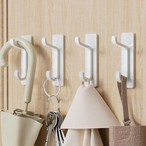 4Pcs Crochet Adhesif Mural - Porte Serviette Salle de Bain - Attache Murale Sans Percer, Etanche, Antirouille, Blanc
