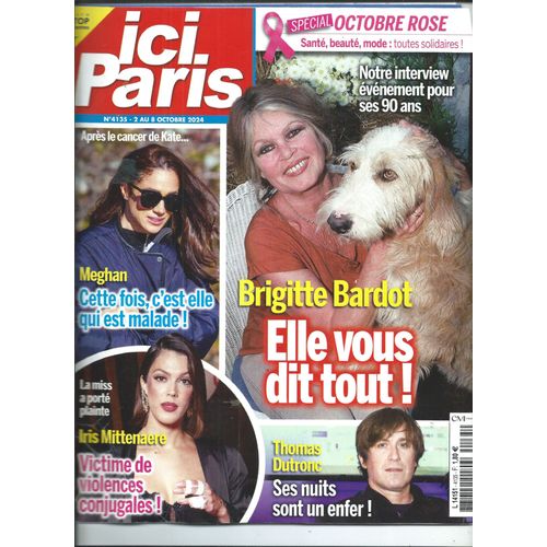 Ici Paris 02/10/2024 Brigitte Bardot, Thomas Dutronc, Iris Mittenaere, Nicolas Bedos, Noémie Merlant, Johnny Hallyday, Pascal Obispo, Patrick Paroux, Anne Richard, Julien Doré, Jane Birkin, Indochine