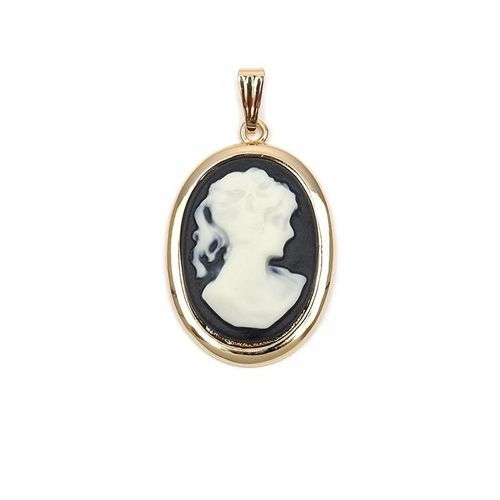 Pendentif Plaqué Or Camée Noir 30x22