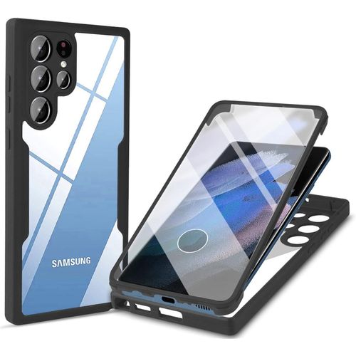 Coque Pour Samsung Galaxy S24 Ultra + Protection Écran,360° Full Body Protection,Silicone Double Antichoc Bumper,Noir