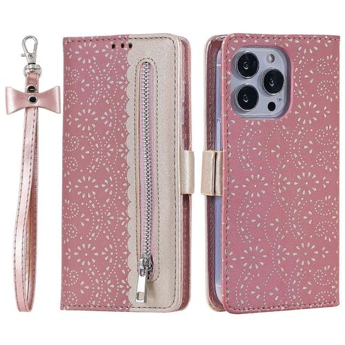 Pour Iphone 16 Pro Portefeuille Étui En Cuir Pu Fermeture Éclair Poche Couverture De Téléphone - Rose Gold