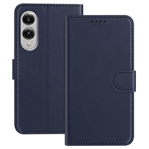 Pour Samsung Galaxy S25 Edge Leather Case Wallet Stand Solid Color Anti Drop Phone Cover - Blue