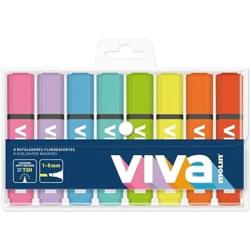 Rotuladores Fluo - Molin - Assortis - 8 Feutres - Non Rechargeables - Non Effaçables