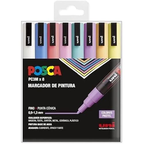 Marqueurs Posca - Posca - Pc-3m - Lot De 8 - Couleurs Pastel - Pointe Conique 1,8-2,5 Mm