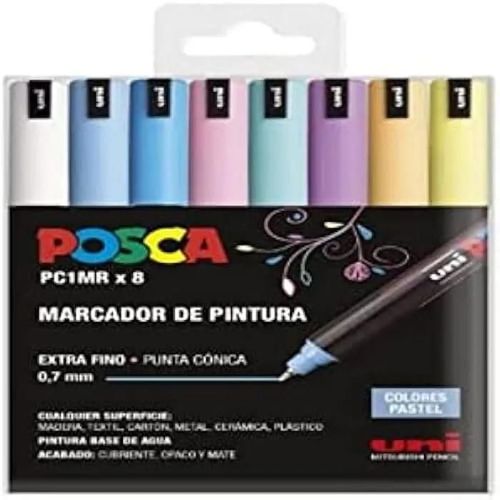 Marqueurs - Craftelier - Lot De 8 Posca Pc1mr - Couleurs Pastel - Pointe Conique Extra Fine - Indélébile