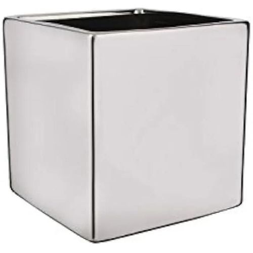Pot - Mica Decorations - Modèle Carré - Céramique - Miroir Argent - 10 X 10 X 10 Cm