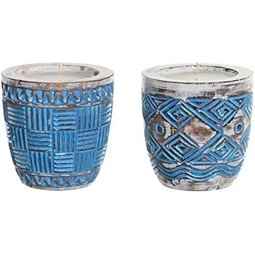 Bougie - DKD HOME DECOR - Standard - Bleu, Blanc, Bleu Marine - Bois, Cire, Aluminium - 15x15x15 cm