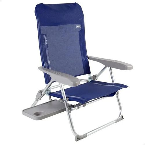 Chaise Longue - Transat - Bain De Soleil Aktive - 62294 - Beach Chaise Pliante, Alu+Textilene 2x1, Bleu Avec Table