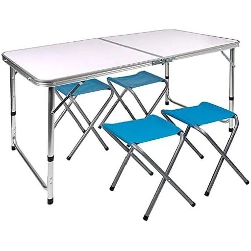 Table Pliante - Aktive - 52893 - Réglable En Hauteur - 4 Tabourets - Aluminium Blanc